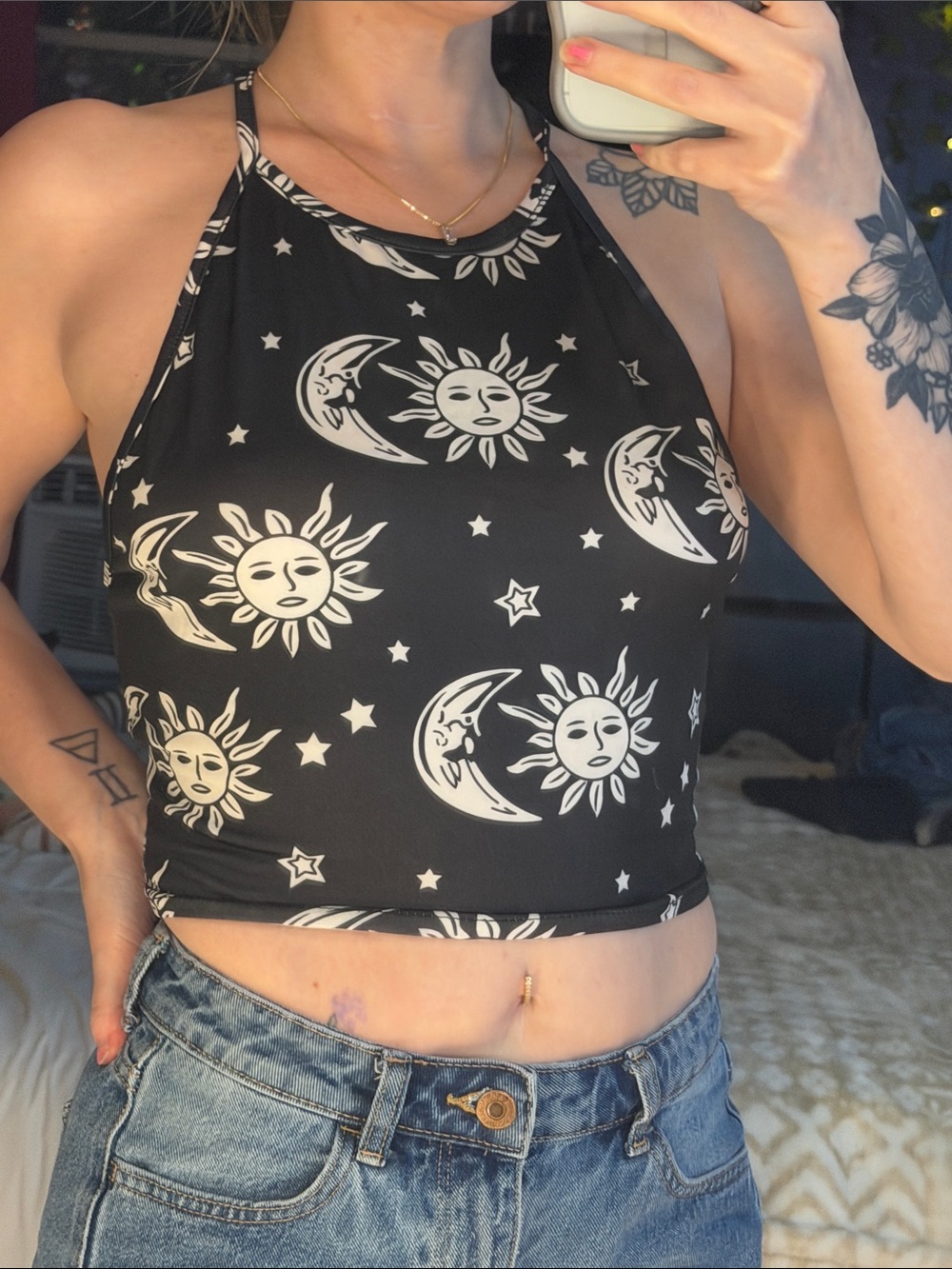 Black Celestial Halter Crop Top
